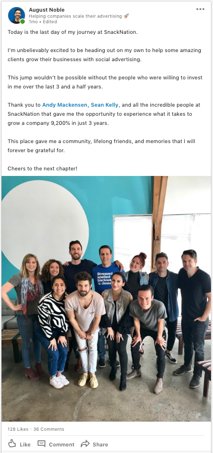 August Noble LinkedIn last day